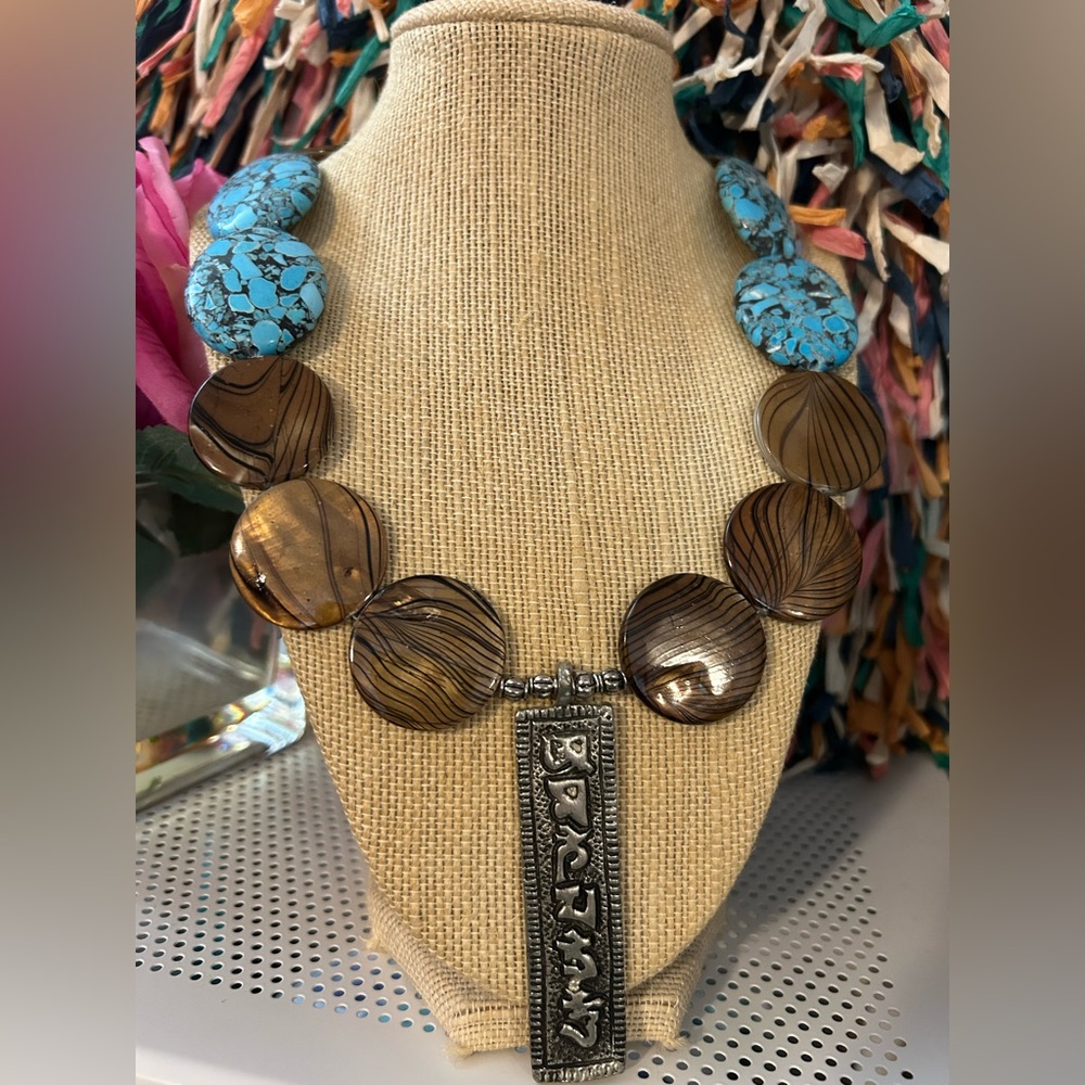 Handmade boho beaded turquoise semi precious stone necklace